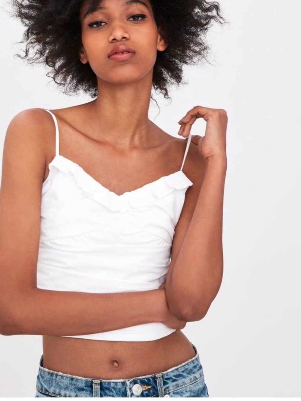 Zara White Ruched Popplin  Crop top
